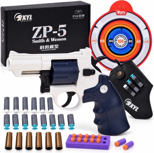 Kinderrevolver mit Schaumstoffpatronen und Zielscheibe