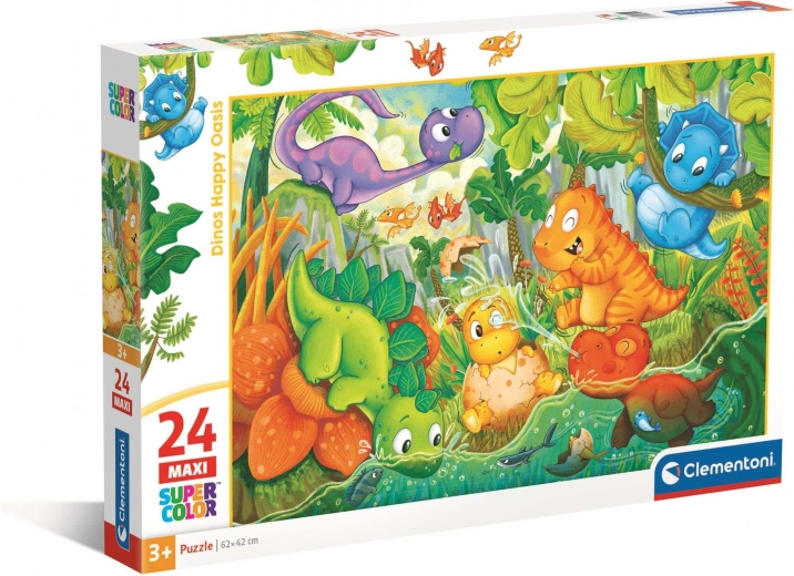 Clementoni Puzzle Glückliche Dinosaurier-Oase, MAXI 24 Teile
