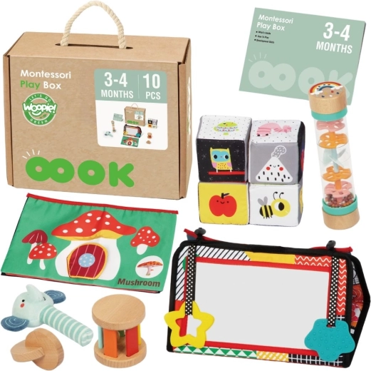 WOOPIE GREEN Montessori-Box XXL 6in1 sensorische und edukative Spielzeuge FSC für Babys 3–4 Monate