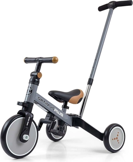 Kinder-Dreirad 4-in-1 mit Schiebestange Milly Mally Optimus Plus – grau