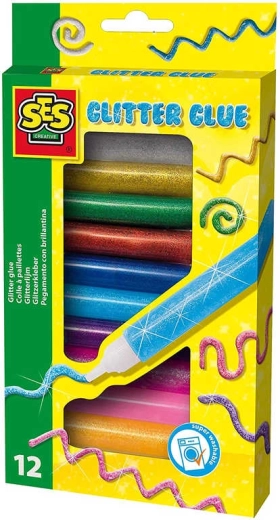 SES Creative glitzernder Deko-Kleber in der Tube, Set mit 12 Farben