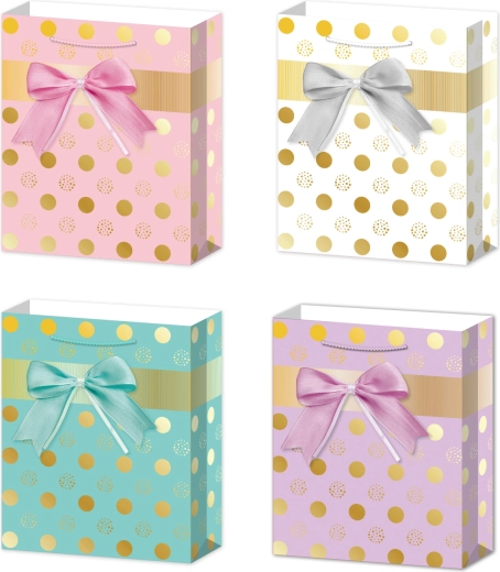 Geschenktasche M mit Schleife und Punkten