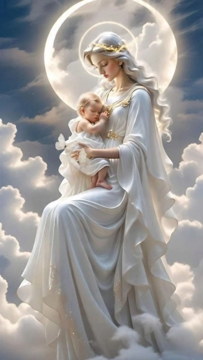 Diamantmalerei Mutter Gottes mit Kind in den Wolken 30 × 40 cm