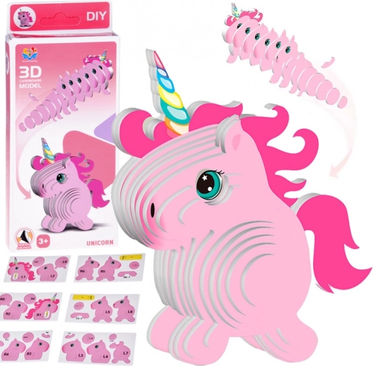 3D Kartonpuzzle – rosa Einhorn DIY