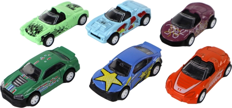 Sechs bunte Sportwagen
