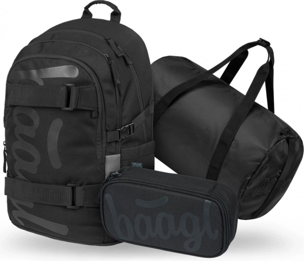 Set Baagl: Rucksack, Federmäppchen und Sporttasche Schwarz