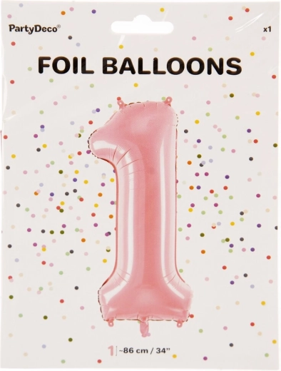 Rosa Folienballon Zahl 1, 86 cm