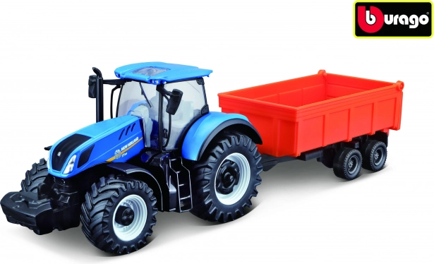 Bburago Farmland Traktor NEW HOLLAND T7.315 HD mit kippbarem Anhänger 10 cm