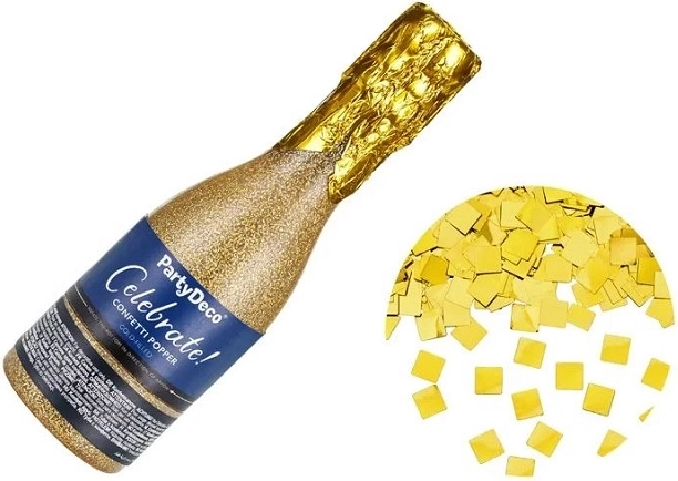 Konfetti-Kanone in Form einer Champagnerflasche – Gold, 20,5 cm