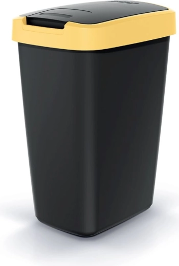 Mülleimer mit Schwingdeckel 12 l, schwarz mit hellgelbem Deckel
