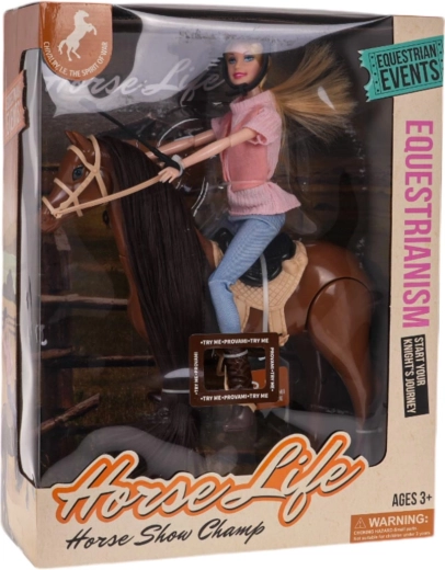 Puppe auf dem Pferd mit Zubehör