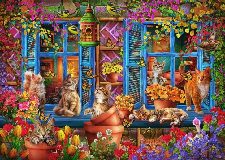 Puzzle Fensterbrett mit Katzen 300 Teile