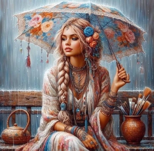 Diamantmalerei – Mädchen mit Regenschirm 30 × 40 cm