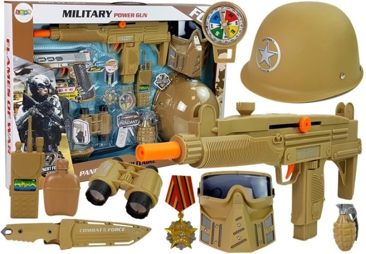 Militärset für Kinder mit Helm, Maske, Pistolen und Granate mit Sound