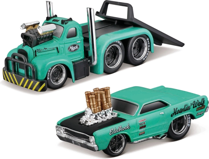 Maisto Muscle transports Mack B-61 Pritschenwagen mit Dodge Dart HEMI Gasser 1:64