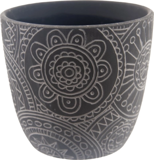 Keramik-Blumentopf Mandala schwarz 13 × 13 × 12 cm