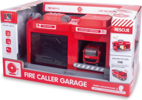 Feuerwehr-Spielset – Garage mit Licht und Sound