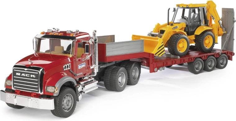 Bruder Lkw MACK mit Auflieger und Lader JCB 4CX 1:16