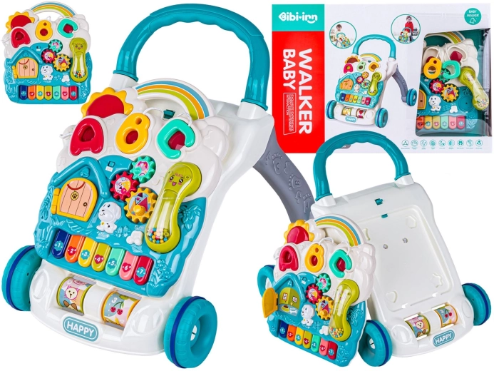Pädagogische Kinderlauflernhilfe mit Musikpanel, blau