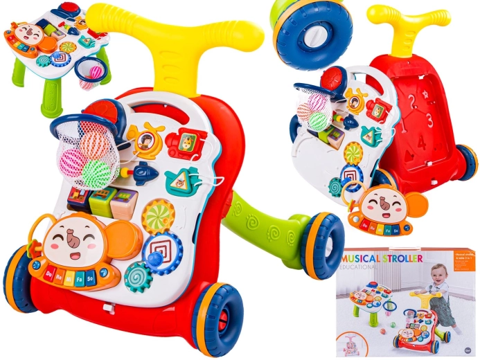 Multifunktioneller Lernlaufwagen mit Musikpanel und Tisch rot – 1 Stück