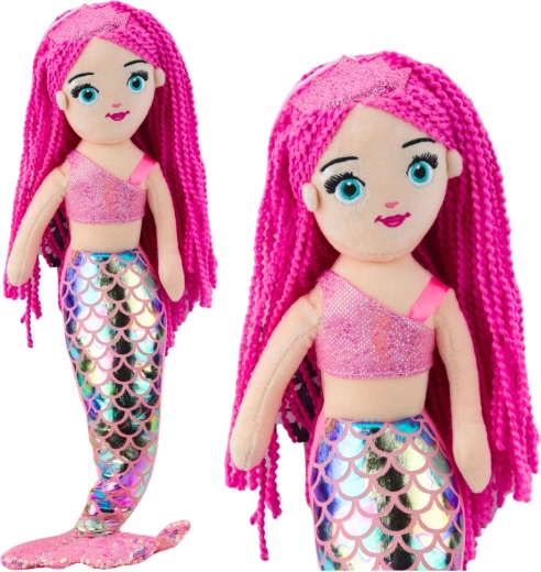 Plüschpuppe Meerjungfrau mit holografischem Schwanz rosa 48 cm