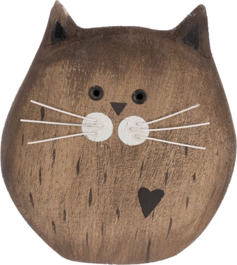 Katze aus Paulownia-Holz – beigefarbene Dekoration