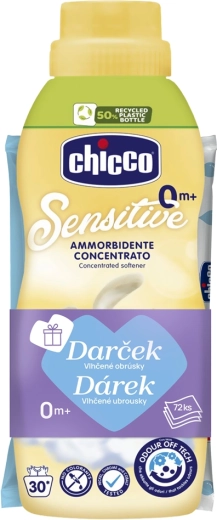 Chicco Weichspüler Baby Sensitive Sanfte Berührung 750 ml + Feuchttücher 72 Stk gratis