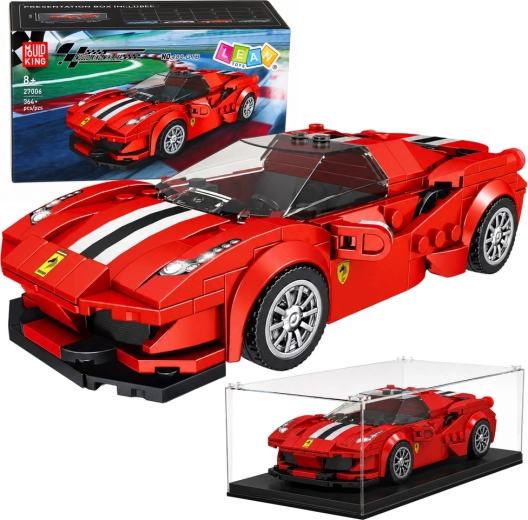 Konstruktions-Bausatz: rotes sportliches Rennwagen-Modell mit Vitrine (364 Teile)