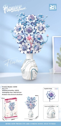 Bausatz für einen blau-weißen Blumenstrauß in einer Vase