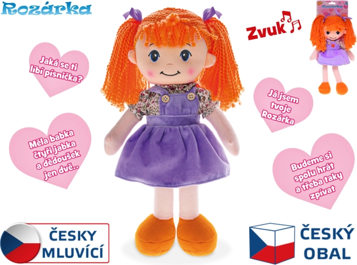 Sprechende Puppe Rosárka 35 cm – weiche Plüschpuppe für die Kleinsten