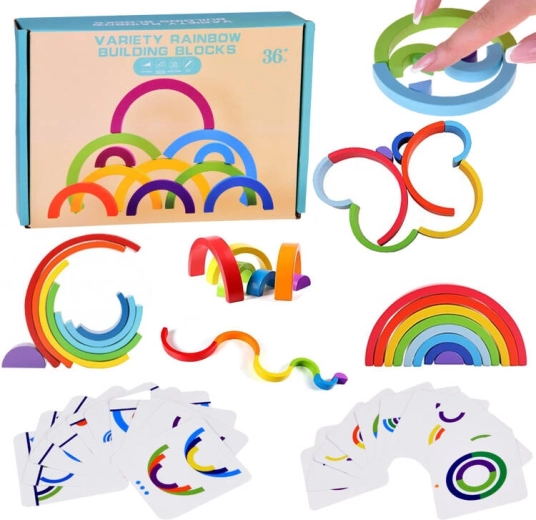 Holz Puzzle Regenbogen mit Aufgaben - Montessori-Spielzeug