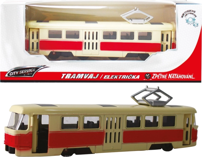 Metallstraßenbahn 1:90 rot mit Rückziehmechanismus