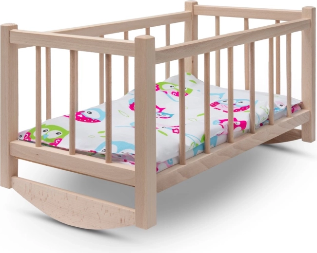 Holz-Wiege für Puppen mit Bettwäsche BABY MIX Eule