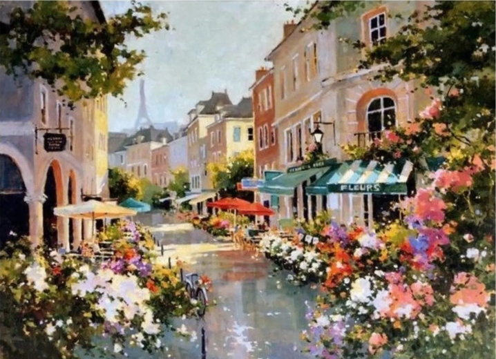 Norimpex Malen nach Zahlen Pariser Straße in Blumen 40 × 50 cm