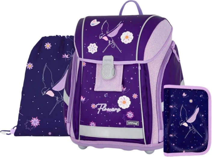 Schulset 3-tlg. Premium Light Flowers – leichte Schultasche, Beutel und Federmäppchen