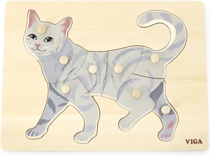 VIGA Montessori Holzpuzzle mit Griffknöpfen – Katze