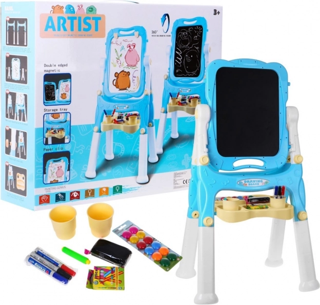 Große doppelseitige Tafel für Kinder 3+ blau mit Magnet- und Kreideseite