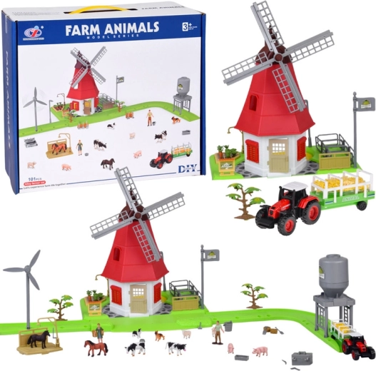 Bausatz Bauernhof mit Windmühle und Tieren, 101 Teile