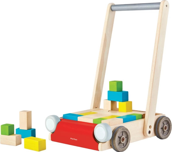 PlanToys Holz-Lauflernwagen mit Bauklötzen