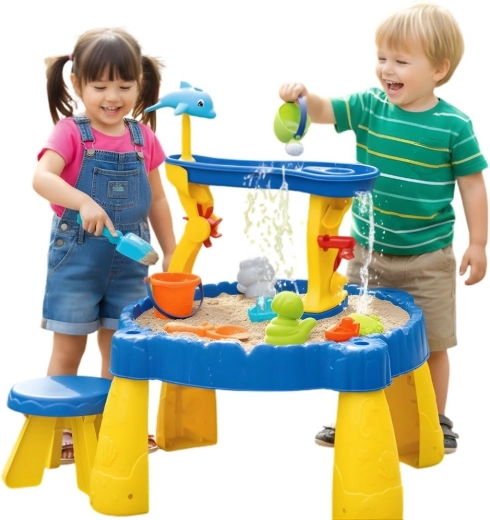 Woopie Kinder-Sand- und Wassertisch mit Stühlchen, 2-in-1, mit Delfin