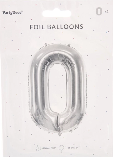 Folienballon Zahl 0 silbern 86 cm