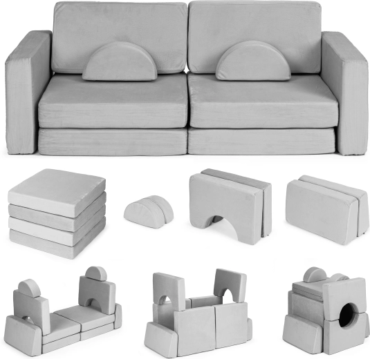 Klappbares modulares Kindersofa für 2 Kinder, 10 Kissen ECOTOYS – grau