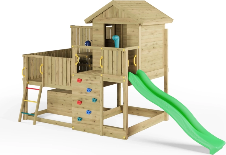 Kletterwand mit bunten Griffen