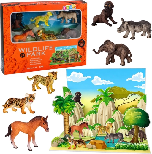 Set mit Wildtierfiguren mit 3D-Park (6 Stk.)