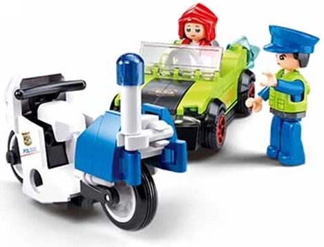 Sluban Metropolis: Bandit im Auto und Polizist auf Motorrad