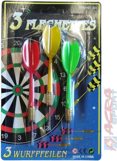 Acra farbige Darts mit Metallspitze – Set 3 Stk.
