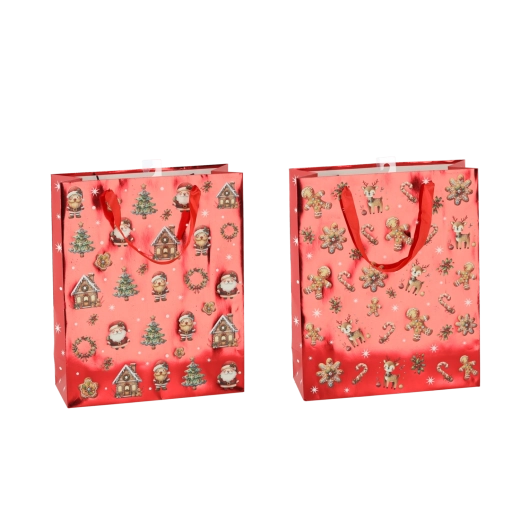 Weihnachtliche Geschenktasche Lebkuchen 26 × 32 × 10 cm, Packung 12 Stk.