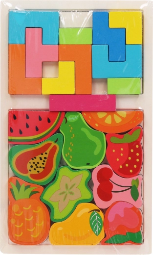 Holzpuzzle mit Formen und Obst 17 × 28 cm