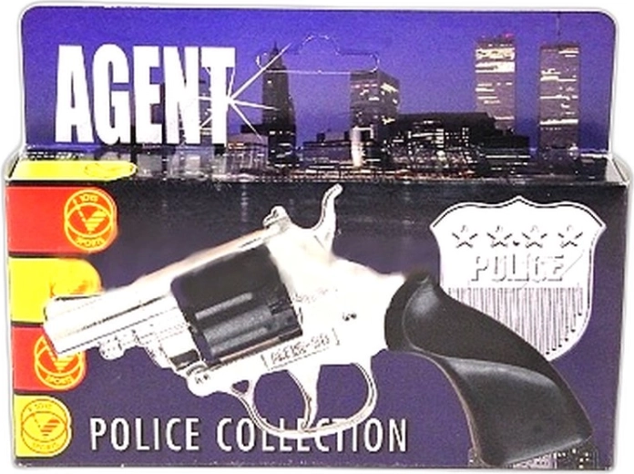 Silberner Spielzeugrevolver für Zündplättchen Agent 38 (8 Schuss) - 1 Stück