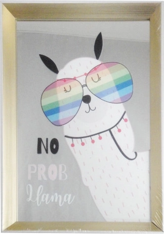 Bild 20 × 30 cm im Rahmen mit Spiegel und Lama